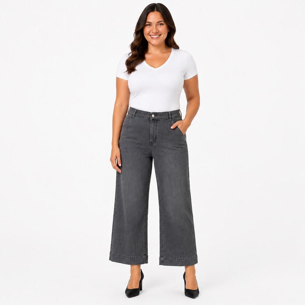 Denim & Co. Gray Denim Straight Leg Pants Women’s 12P Petite